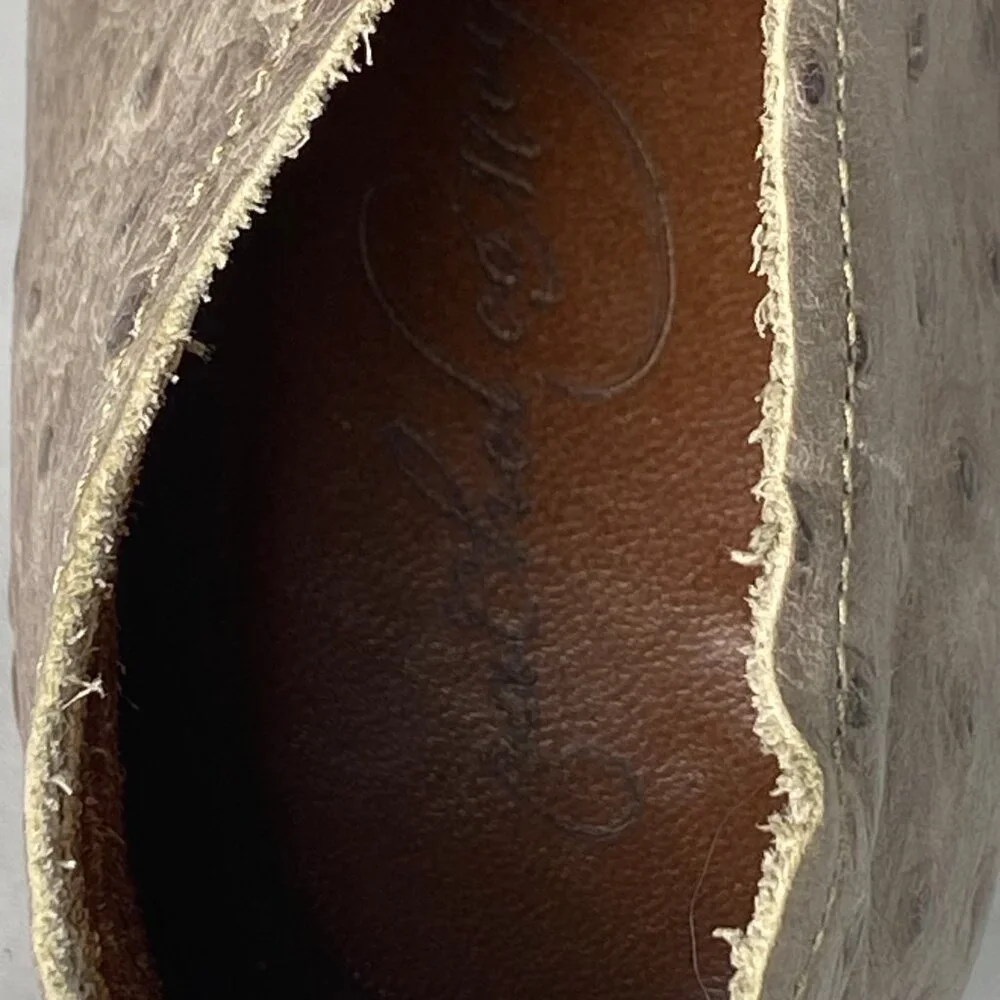 Rachel Comey Pinion Ostrich Leather Booties Gray Ankle Strap Wood Heel 7